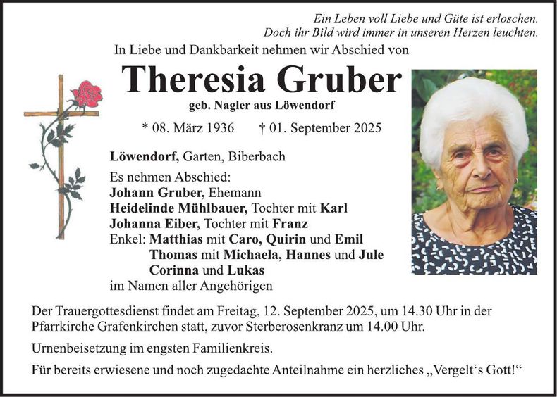 Traueranzeige Theresia Gruber