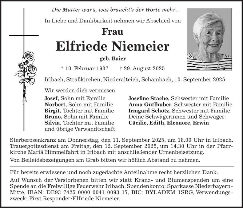 Traueranzeige Elfriede Niemeier