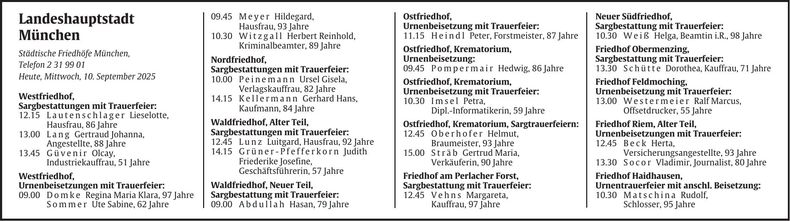 Traueranzeige Abendzeitung Bestattungskalender