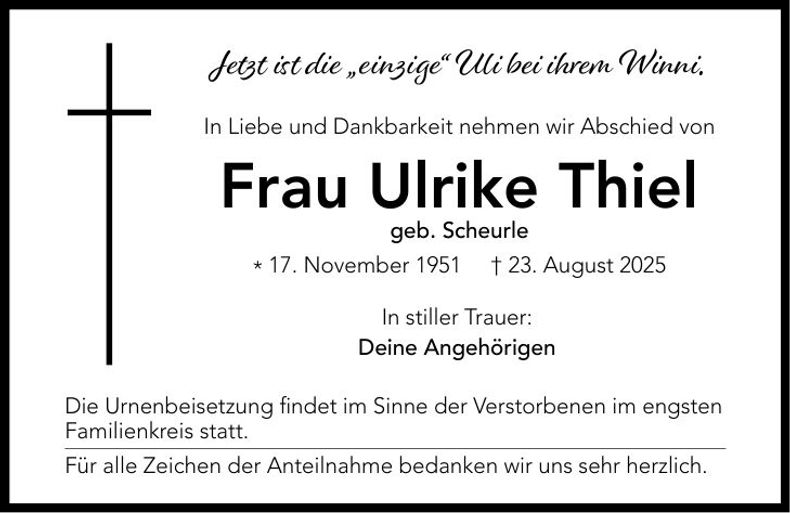 Traueranzeige Ulrike Thiel