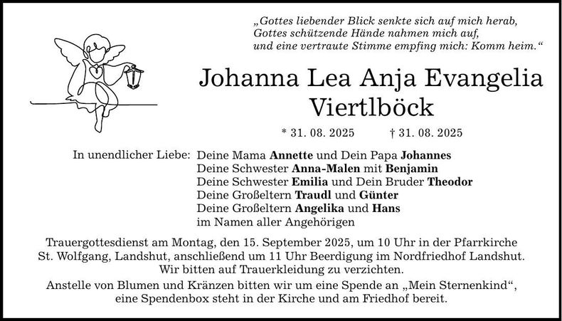 Traueranzeige Johanna Lea Anja Evangelia Viertlböck
