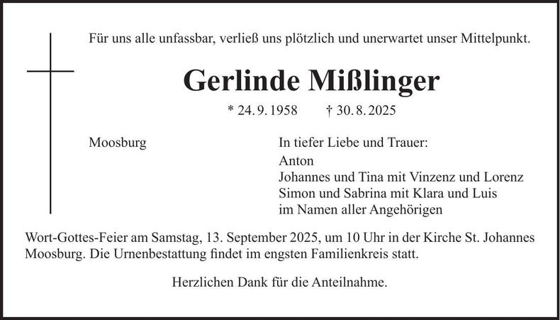 Traueranzeige Gerlinde Mißlinger