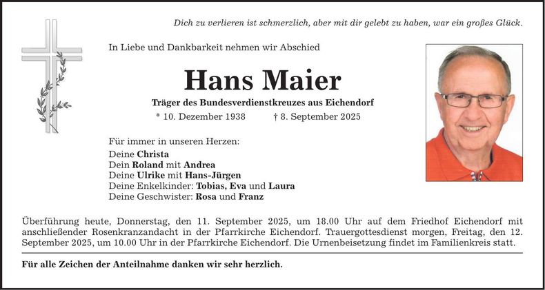Traueranzeige Hans Maier