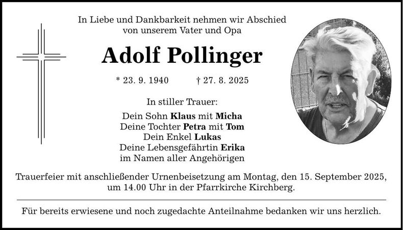 Traueranzeige Adolf Pollinger