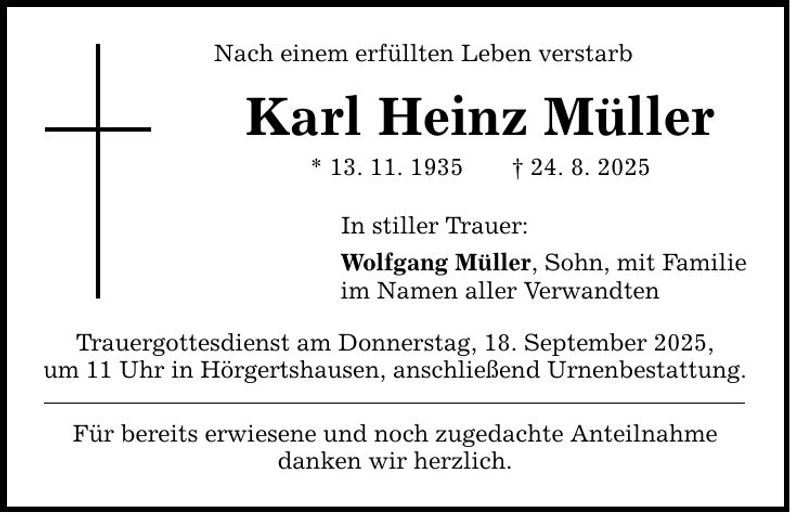 Traueranzeige Karl Heinz Müller