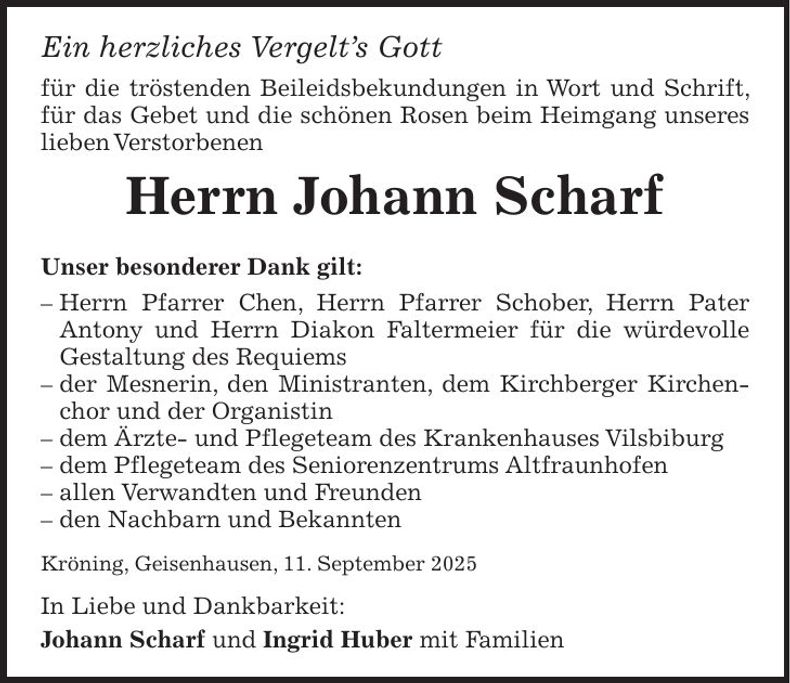 Traueranzeige Johann Scharf
