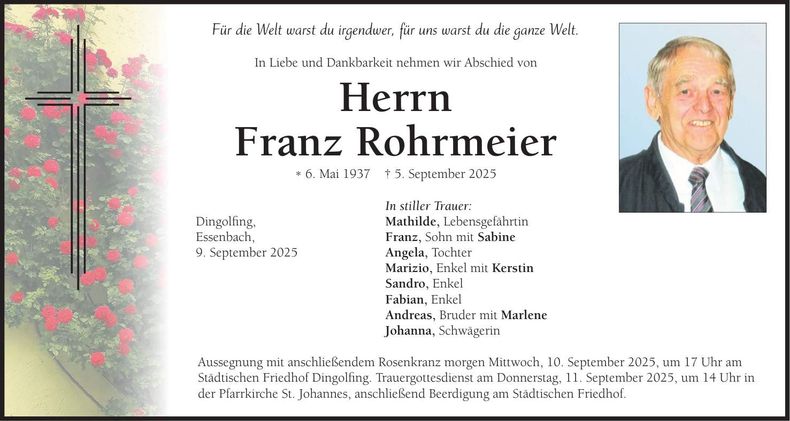 Traueranzeige Franz Rohrmeier