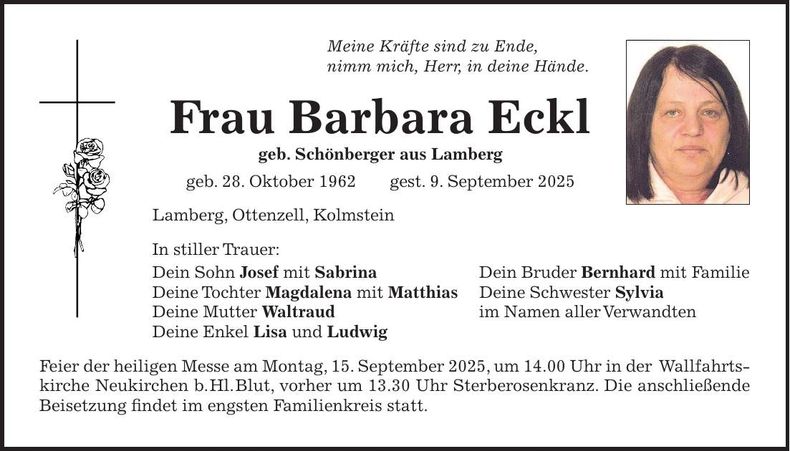 Traueranzeige Barbara Eckl