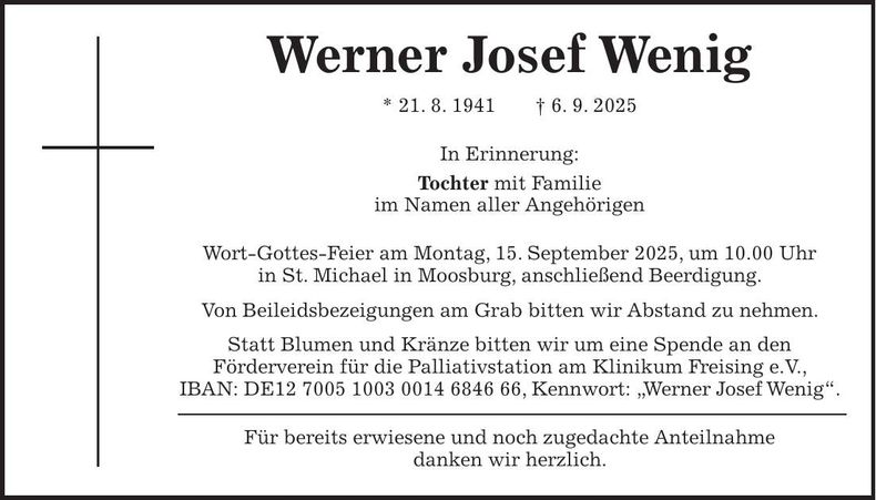 Traueranzeige Werner Josef Wenig
