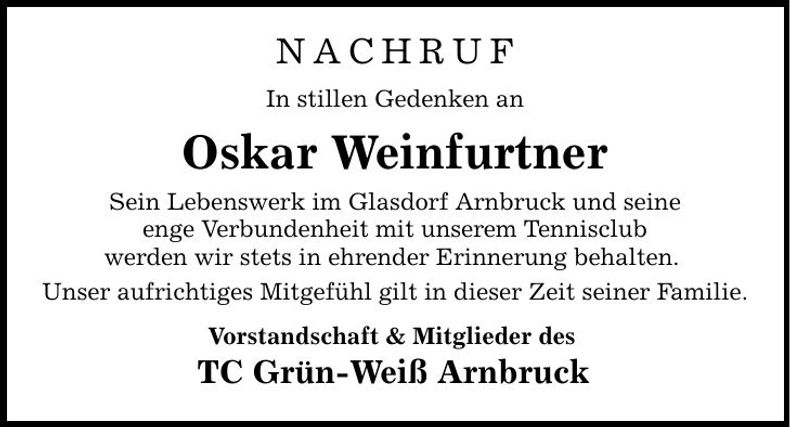 Traueranzeige Oskar Weinfurtner