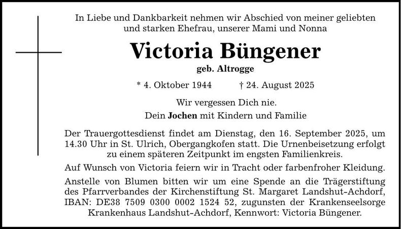 Traueranzeige Trude Victoria Büngener