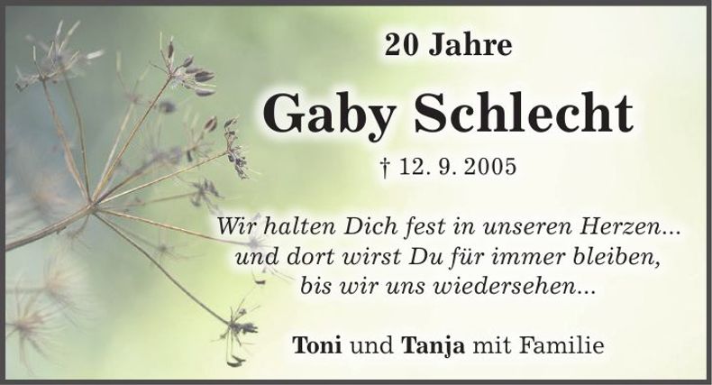 Traueranzeige Gaby Schlecht