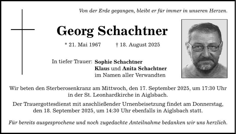 Traueranzeige Georg Schachtner