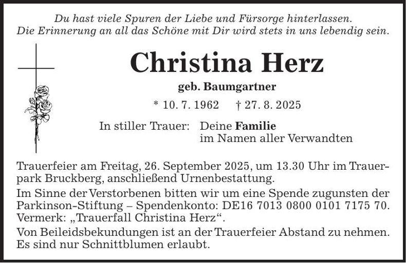 Traueranzeige Christina Herz