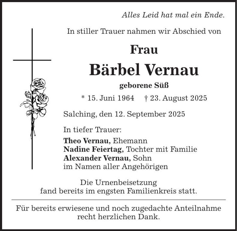 Traueranzeige Bärbel Vernau