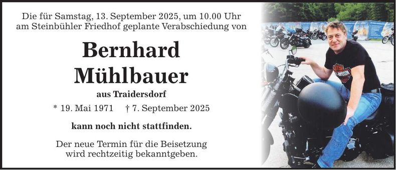Traueranzeige Bernhard Mühlbauer