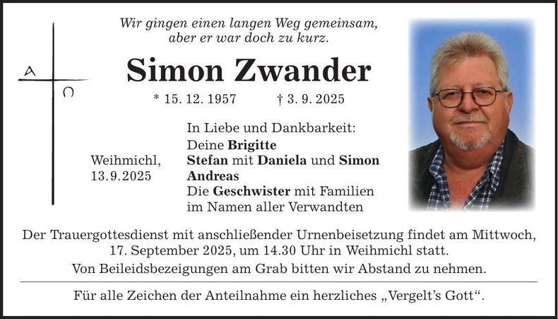 Traueranzeige Simon Zwander