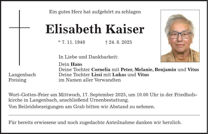 Traueranzeige Elisabeth Kaiser