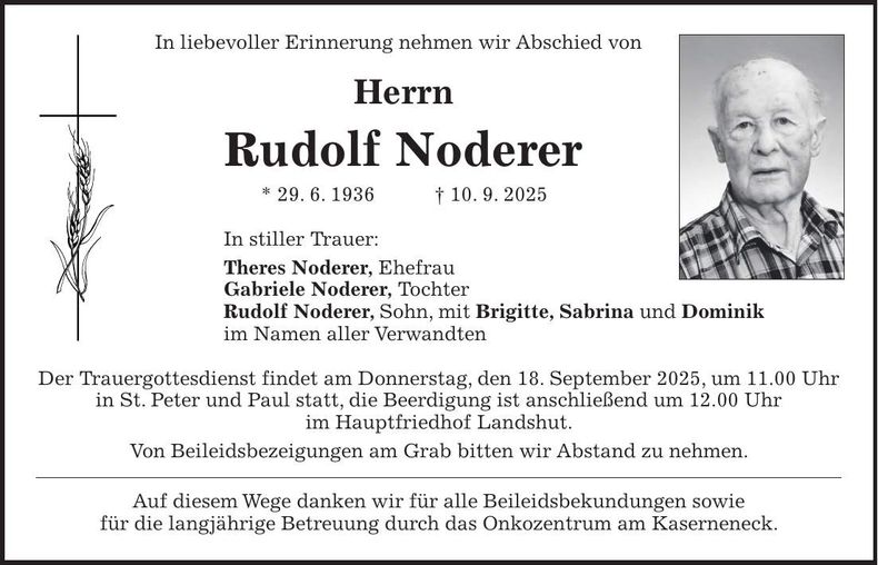 Traueranzeige Rudolf Noderer