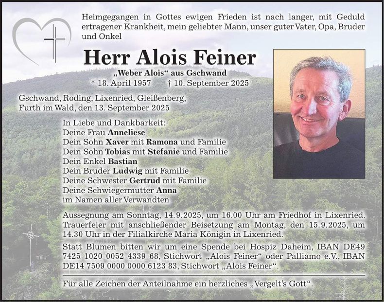 Traueranzeige Alois Feiner
