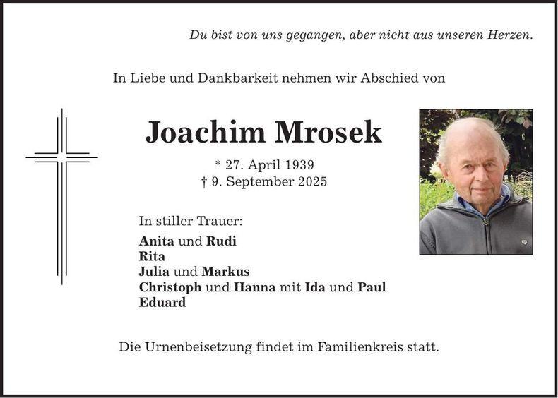 Traueranzeige Joachim Mrosek