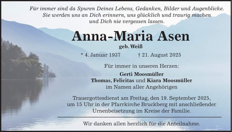 Traueranzeige Anna-Maria Asen