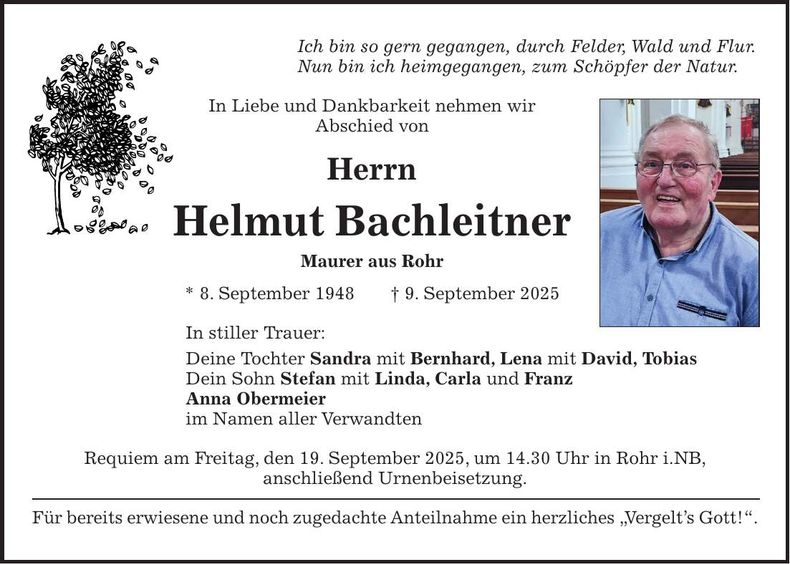 Traueranzeige Helmut Bachleitner