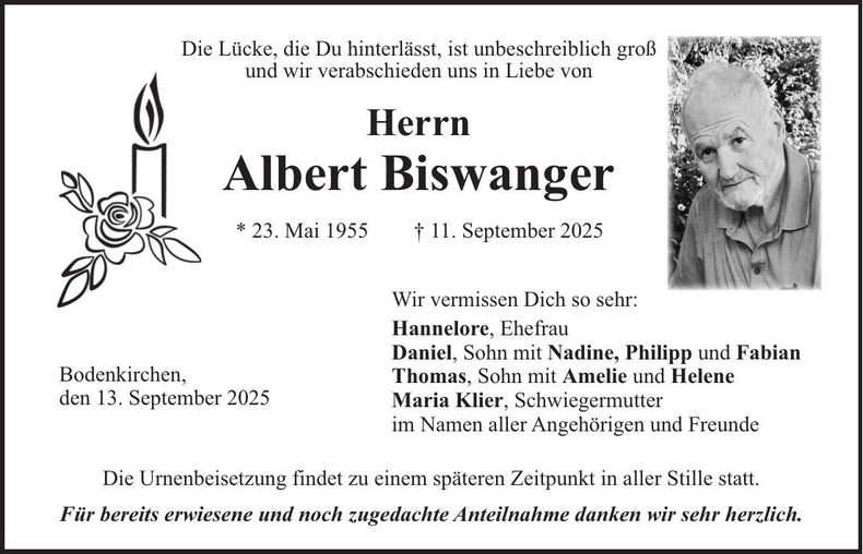 Traueranzeige Albert Biswanger