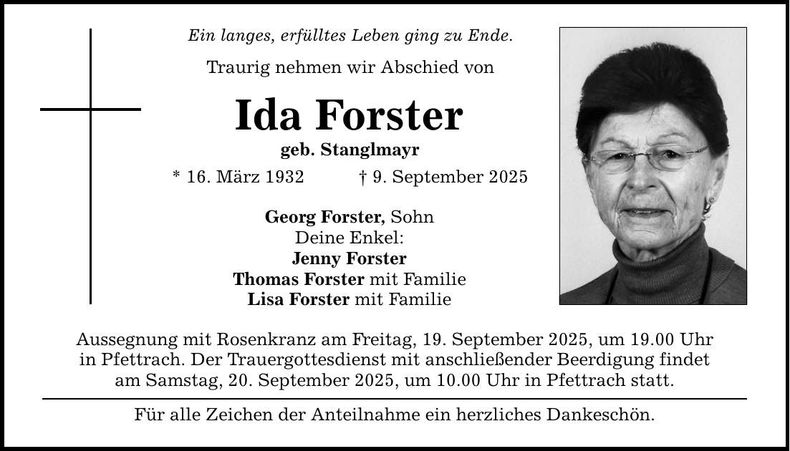 Traueranzeige Ida Forster