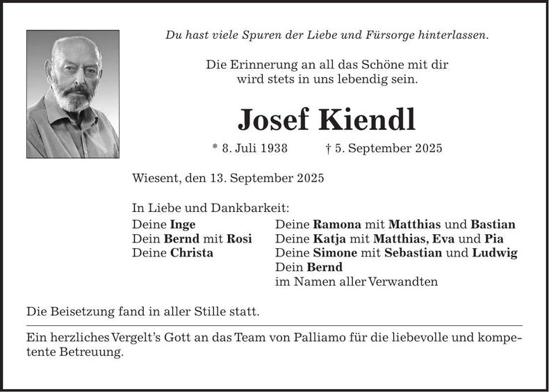 Traueranzeige Josef Kiendl