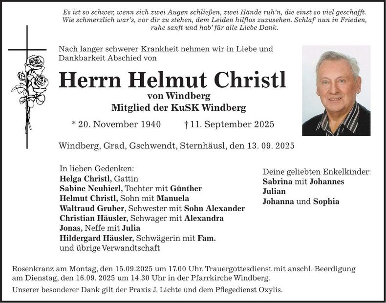Traueranzeige Helmut Christl