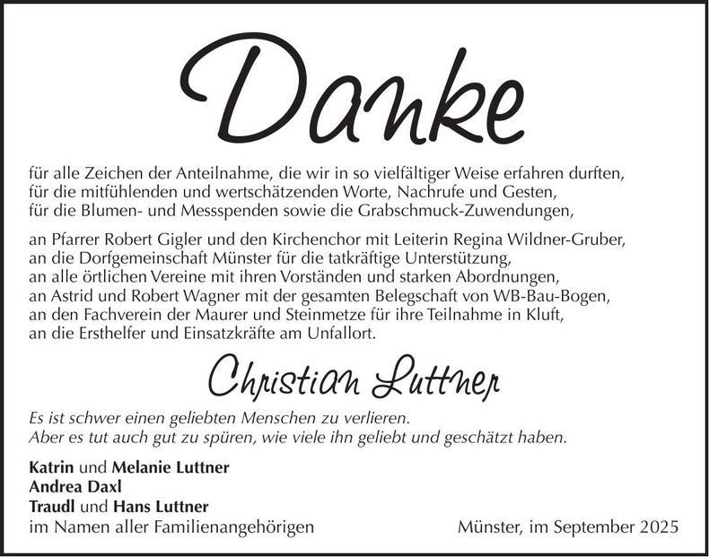 Traueranzeige Christian Luttner