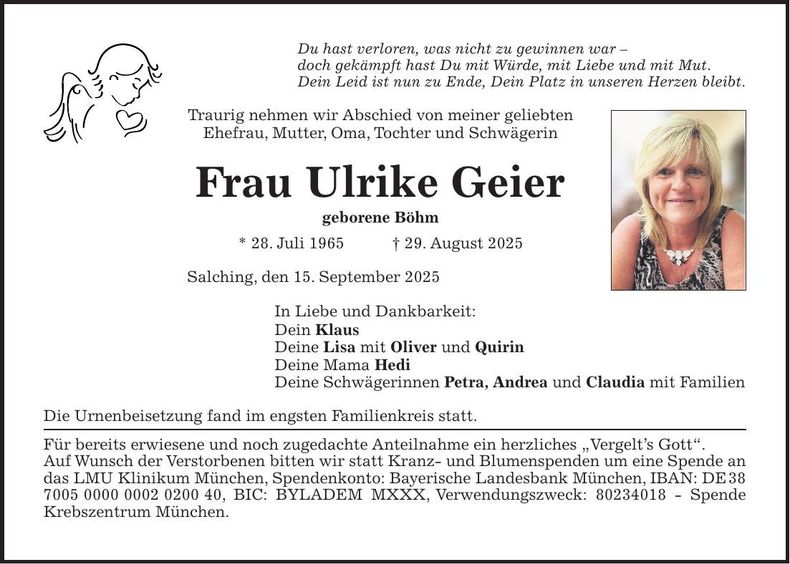 Traueranzeige Ulrike Geier