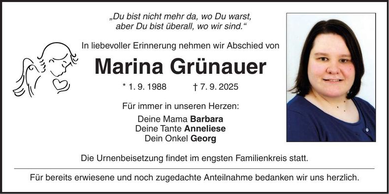 Traueranzeige Marina Grünauer