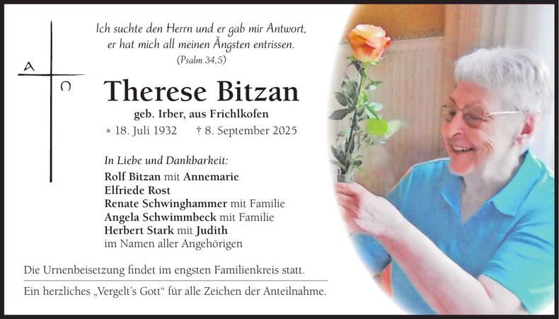 Traueranzeige Therese Bitzan