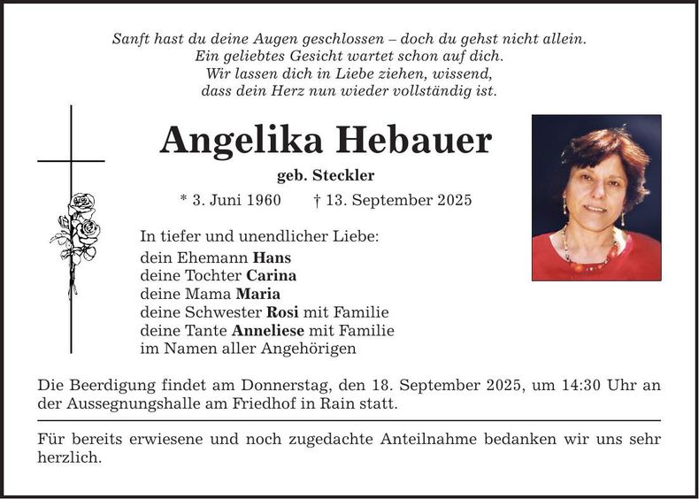 Traueranzeige Angelika Hebauer