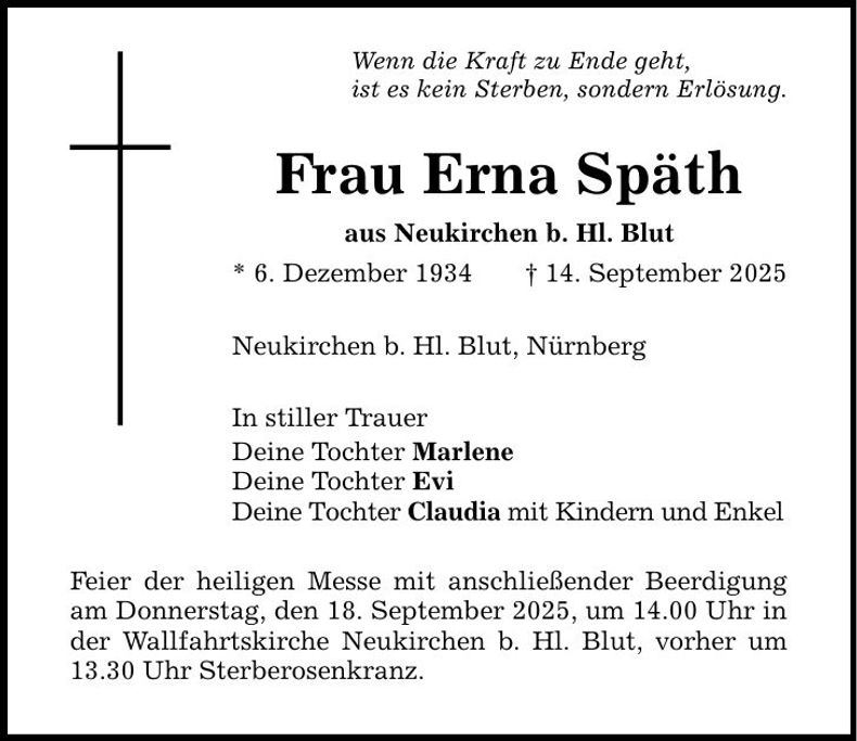 Traueranzeige Erna Späth