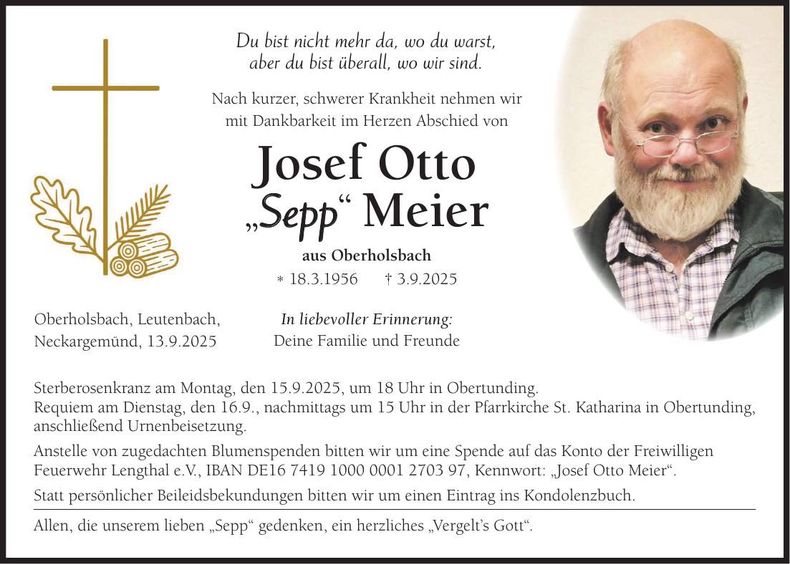 Traueranzeige Josef Otto Meier