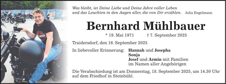 Traueranzeige Bernhard Mühlbauer