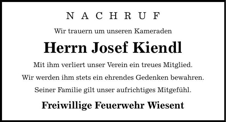 Traueranzeige Josef Kiendl