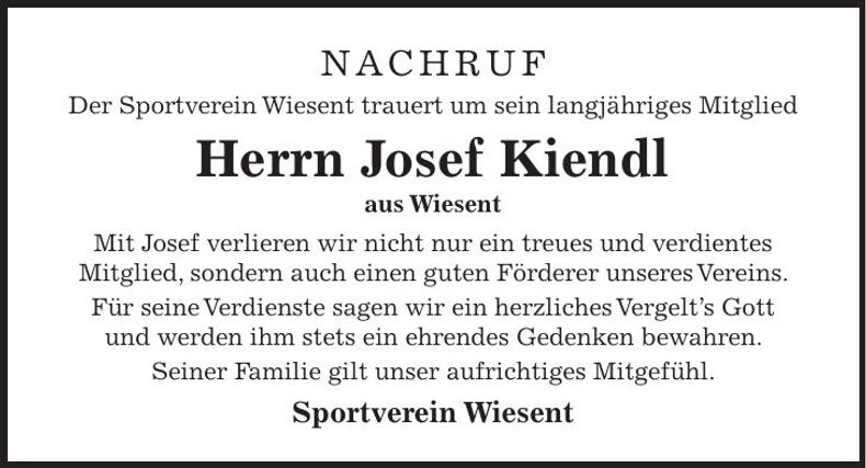 Traueranzeige Josef Kiendl
