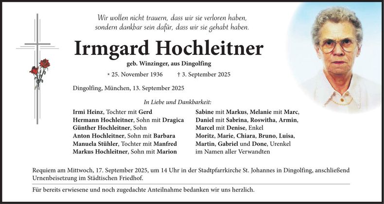 Traueranzeige Irmgard Hochleitner