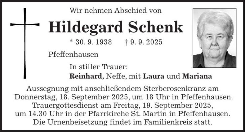 Traueranzeige Hildegard Schenk