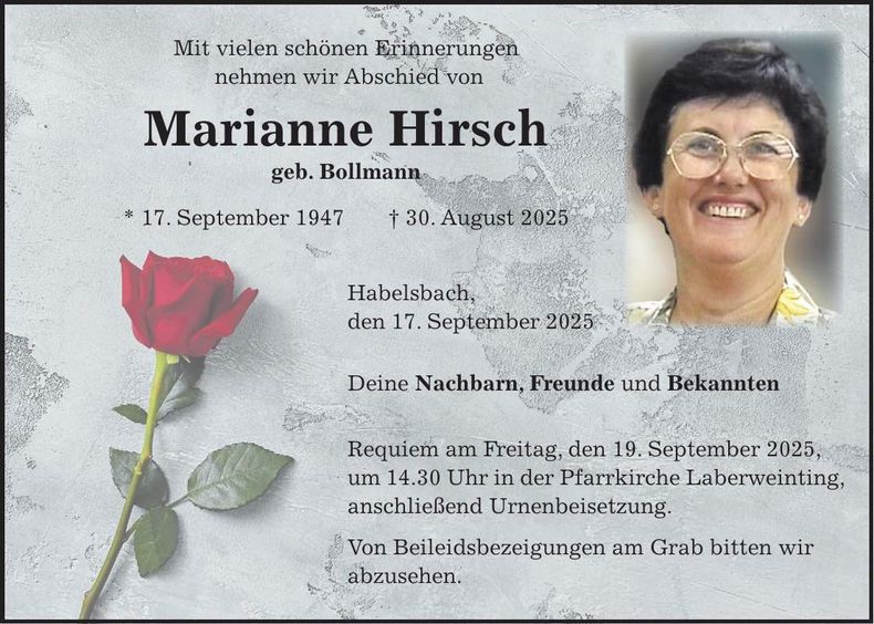 Traueranzeige Marianne Hirsch