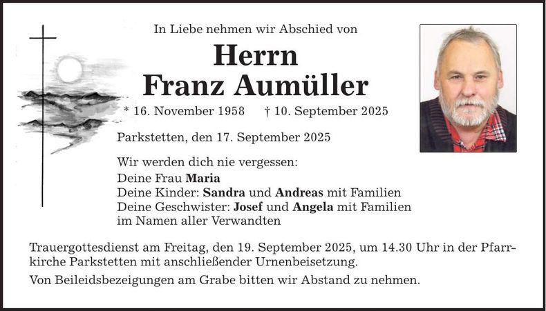 Traueranzeige Franz Aumüller