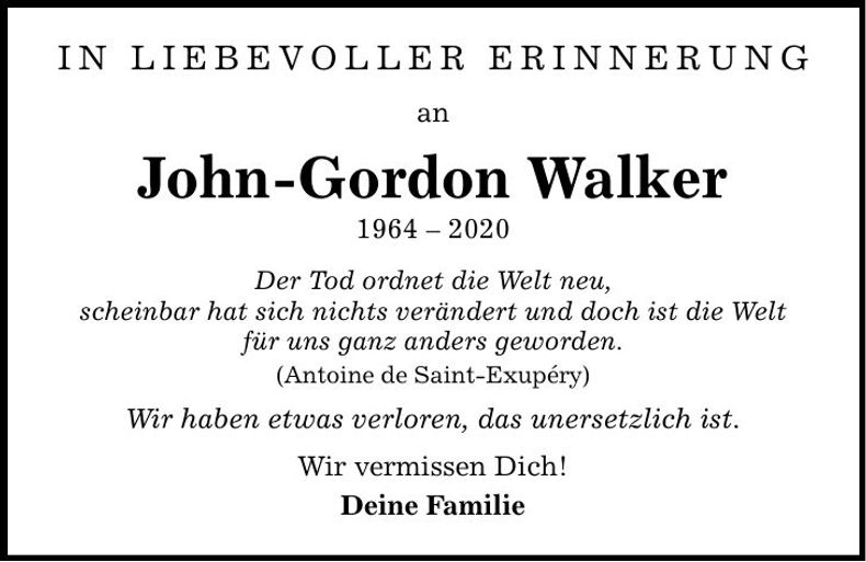 Traueranzeige John-Gordon Walker
