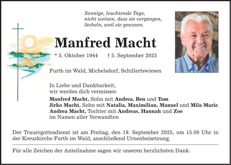 Traueranzeige Manfred Macht