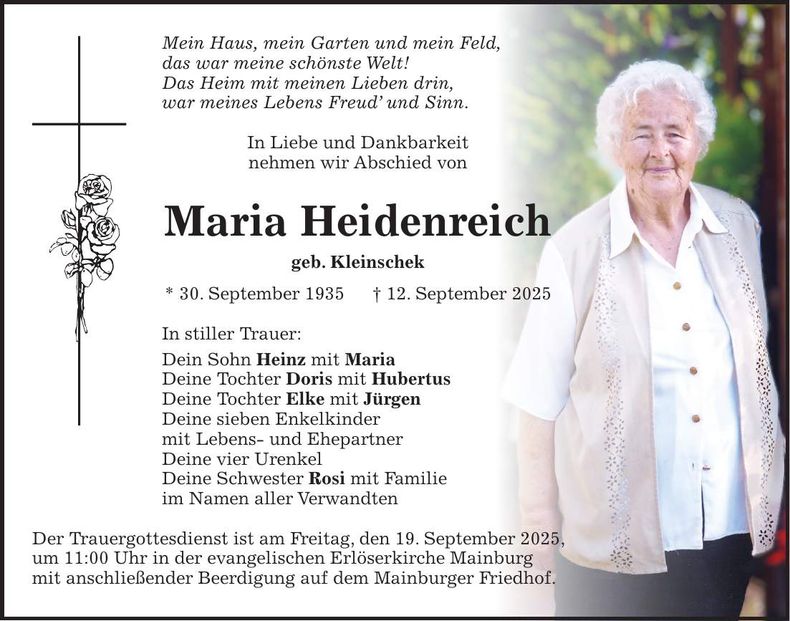 Traueranzeige Maria Heidenreich