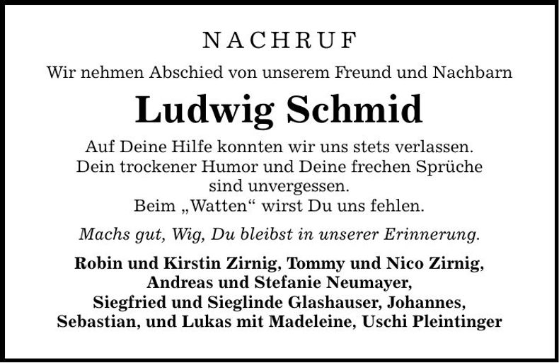 Traueranzeige Ludwig Schmid