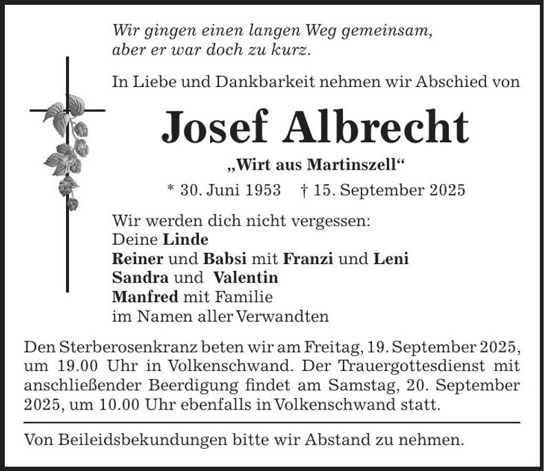 Traueranzeige Josef Albrecht
